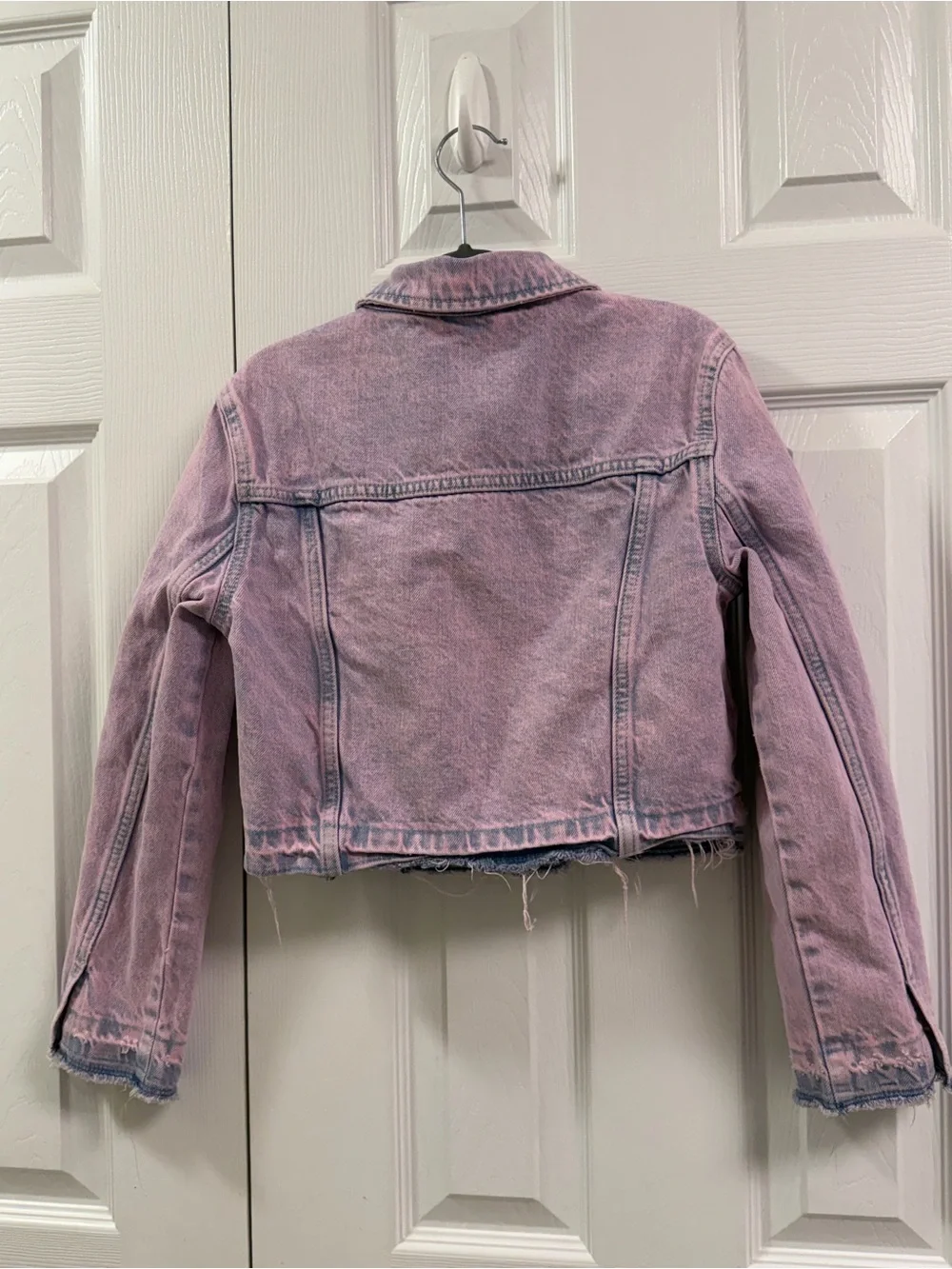 GAP Kids XL 12 Pink Lilac Acid Wash Cropped Denim Jacket